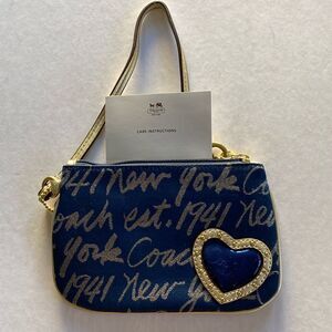 COACH Wristlet New York Script Navy/Gold NWOT